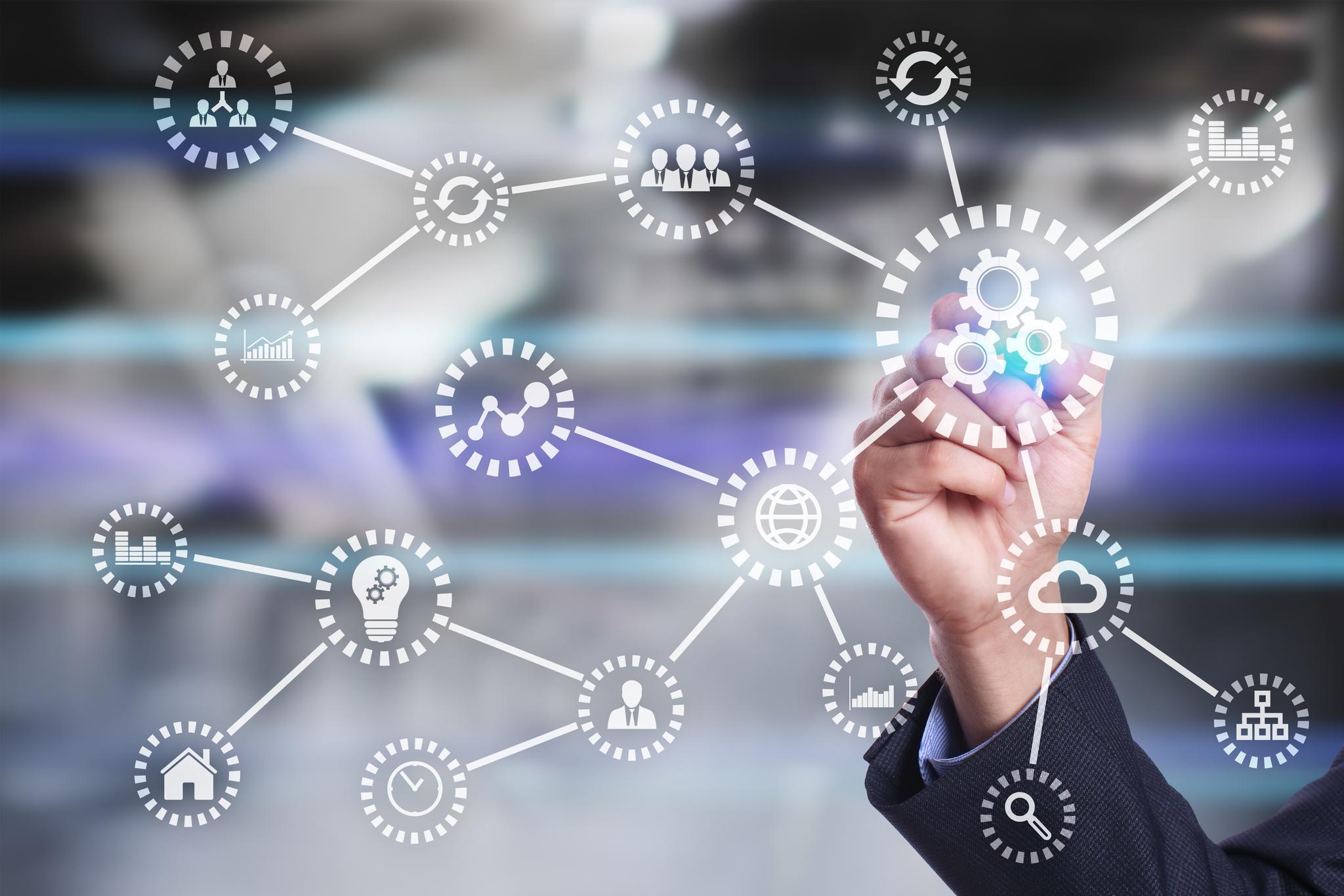 Automation concept as an innovation, improving productivity, reliability and repeatability in technology and business processes.
